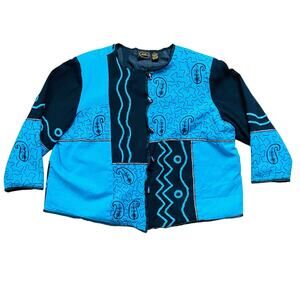Allure Patchwork Jacket Women Sz 3XL Blue Black Embroidered